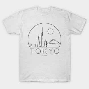 Minimalist Tokyo Japan Skyline Lineart Black and White T-Shirt